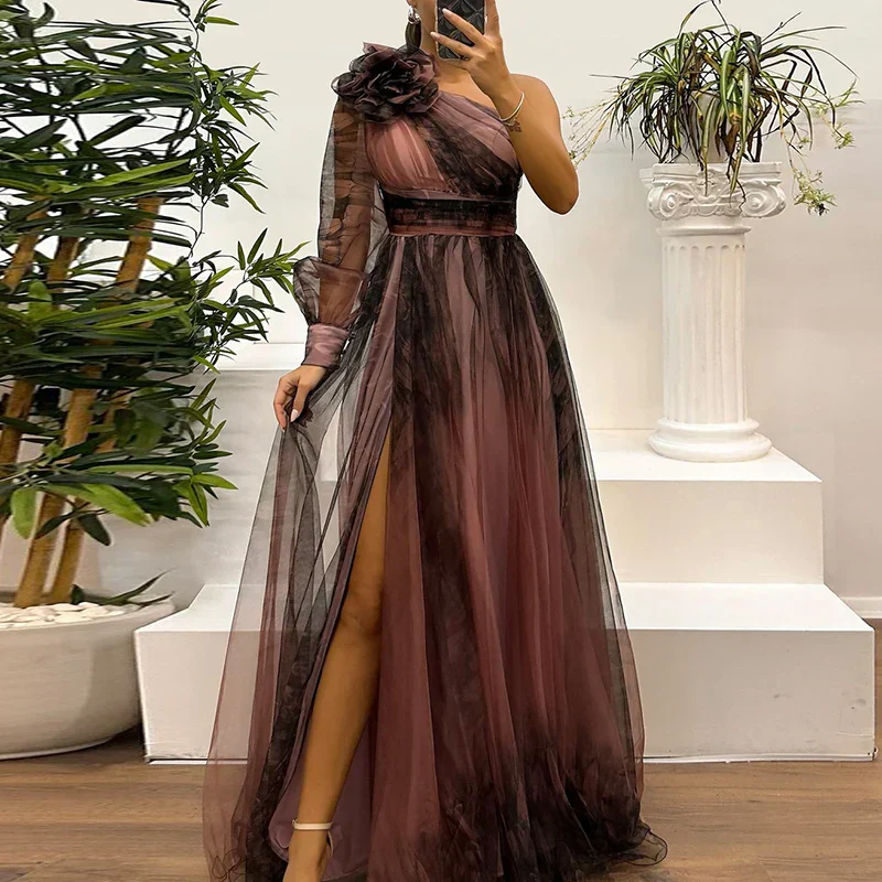 Sienna – Trendy Maxikleid mit einem Schulter und Netzdruck - Image 4