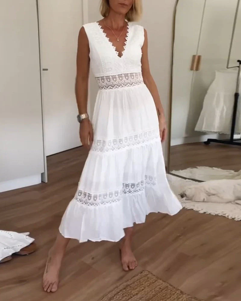 Stella™ - Bequemes V-Ausschnitt Spitzen-Topkleid