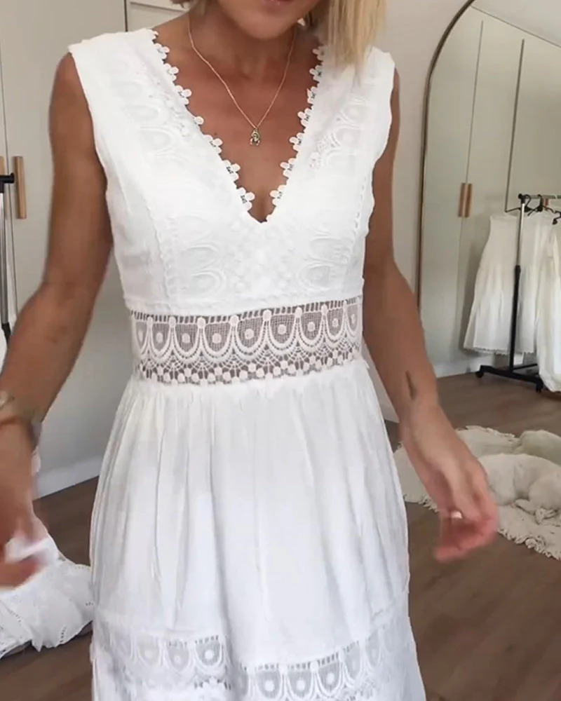 Stella™ - Bequemes V-Ausschnitt Spitzen-Topkleid - Image 3