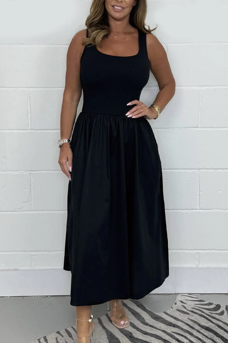 Stylisches ärmelloses A-Linien-Kleid mit quadratischem Ausschnitt