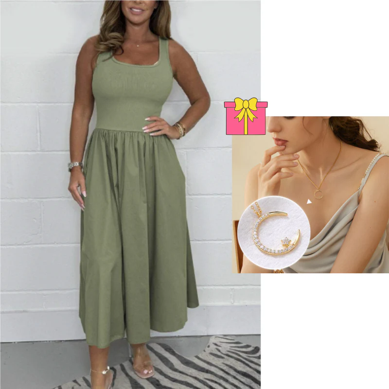 Stylisches ärmelloses A-Linien-Kleid mit quadratischem Ausschnitt - Image 8