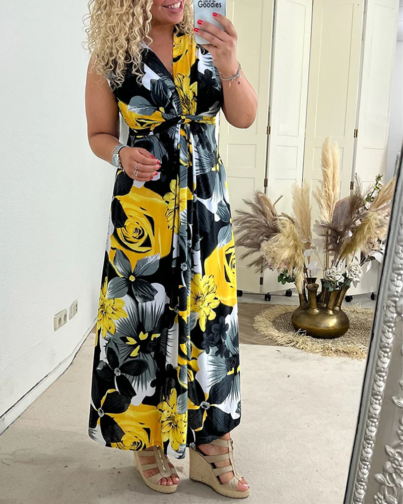 Svea | Ärmelloses Plisseekleid mit Blumenprint