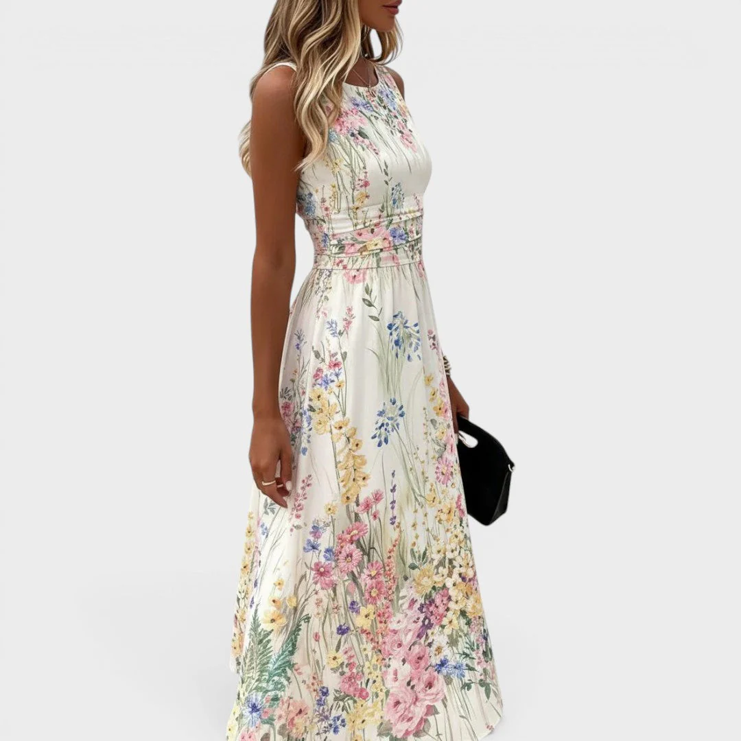 Tanya | Blumen Midi Kleid mit ärmellosem Design - Image 3