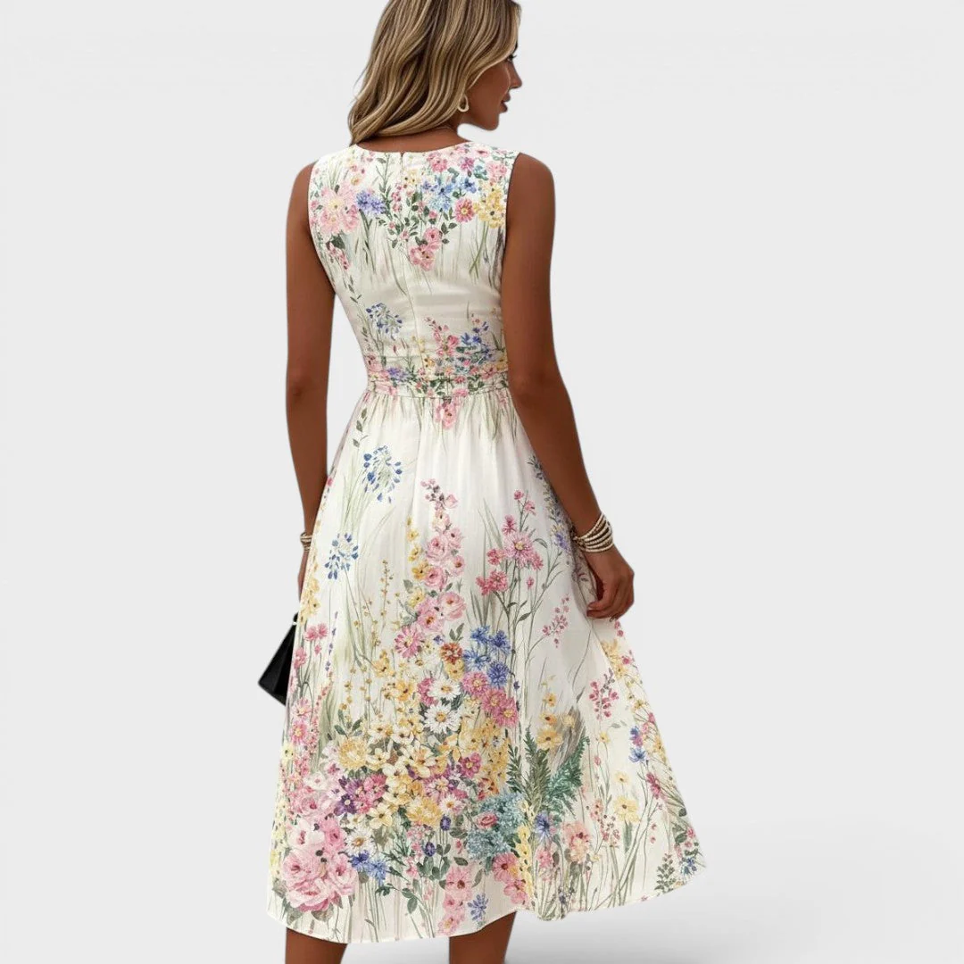 Tanya | Blumen Midi Kleid mit ärmellosem Design - Image 4