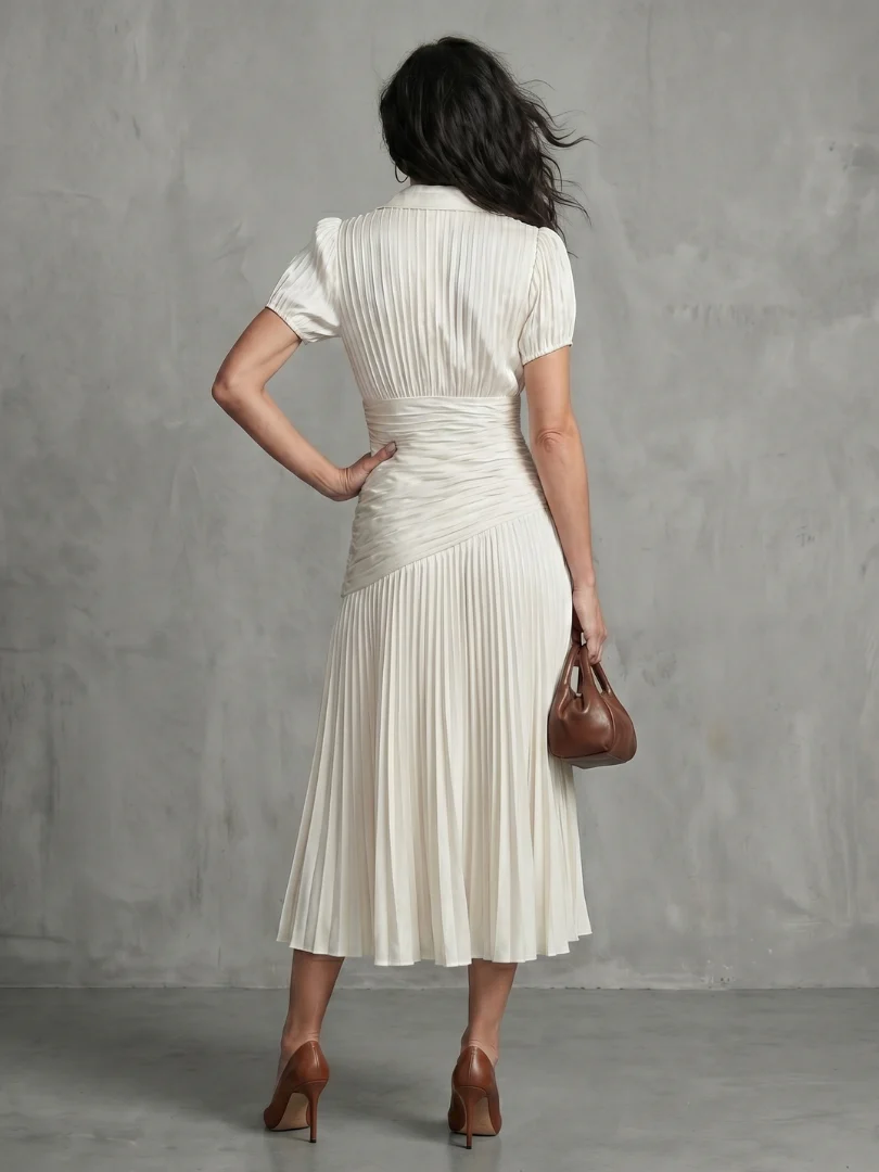 Theodora | Plissierter Taillenstreifen Midi-Kleid - Image 15