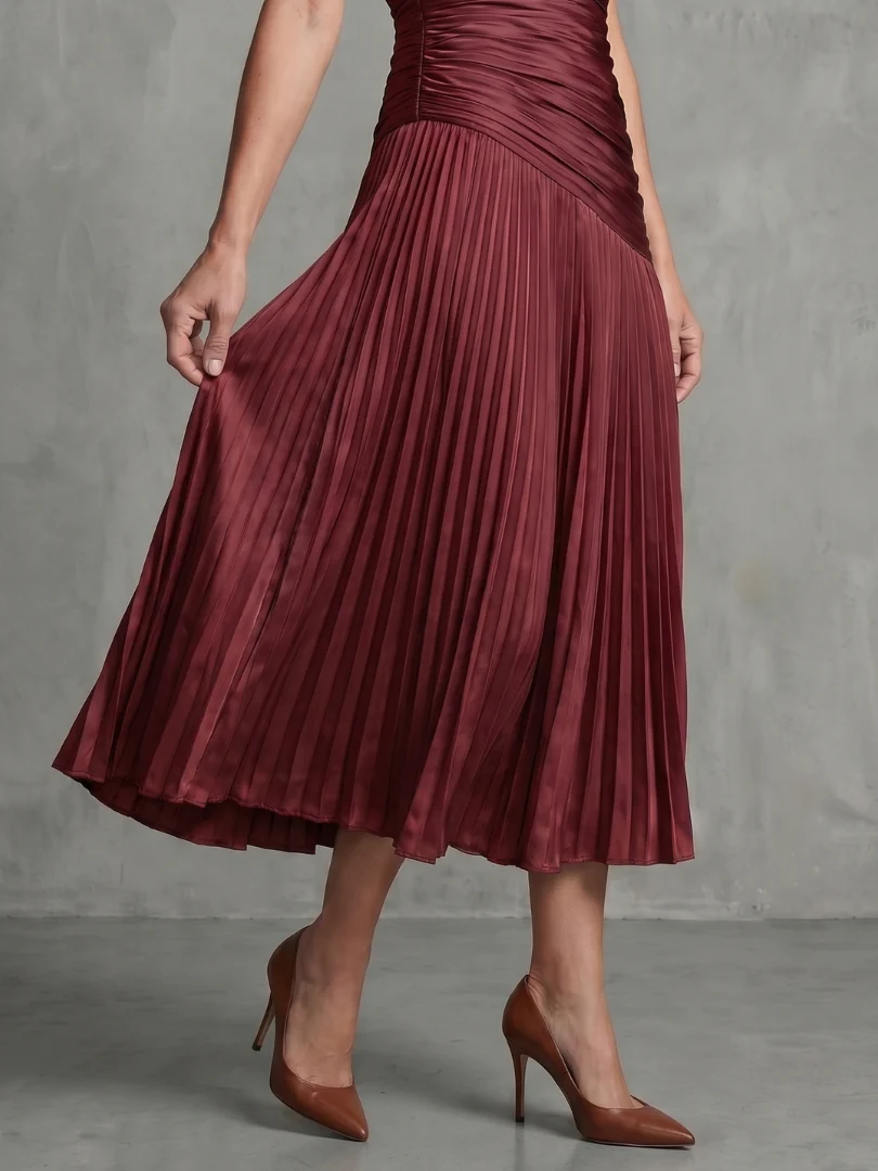 Theodora | Plissierter Taillenstreifen Midi-Kleid - Image 7