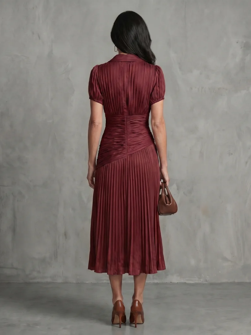 Theodora | Plissierter Taillenstreifen Midi-Kleid - Image 8