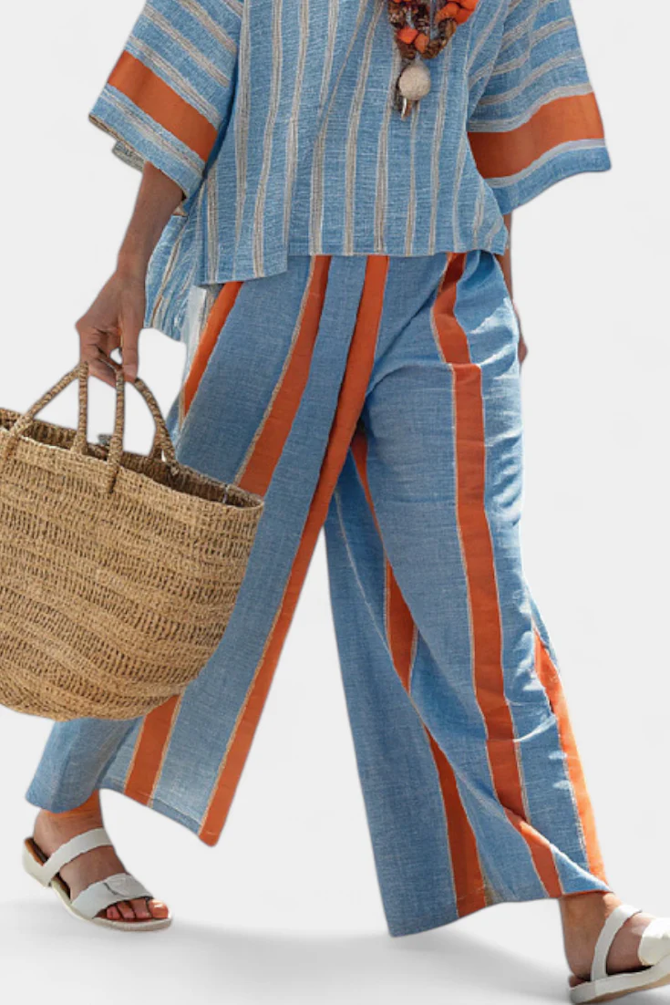Valeria – elegante terracotta gestreift und Leinenhose - Image 3