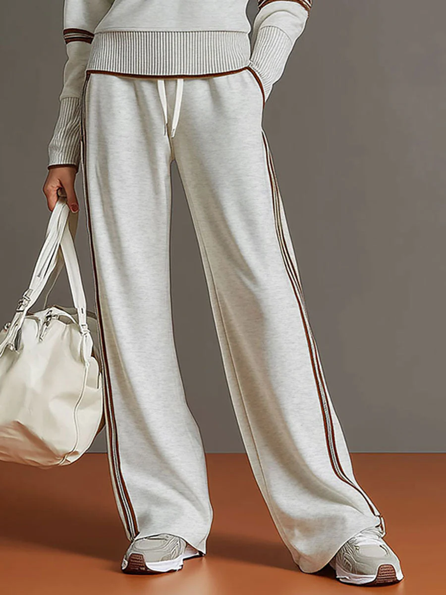 Vintage-inspirierter grauer und weißer Halbzip-Sweatshirt mit weitem Hosen-Set - Image 16