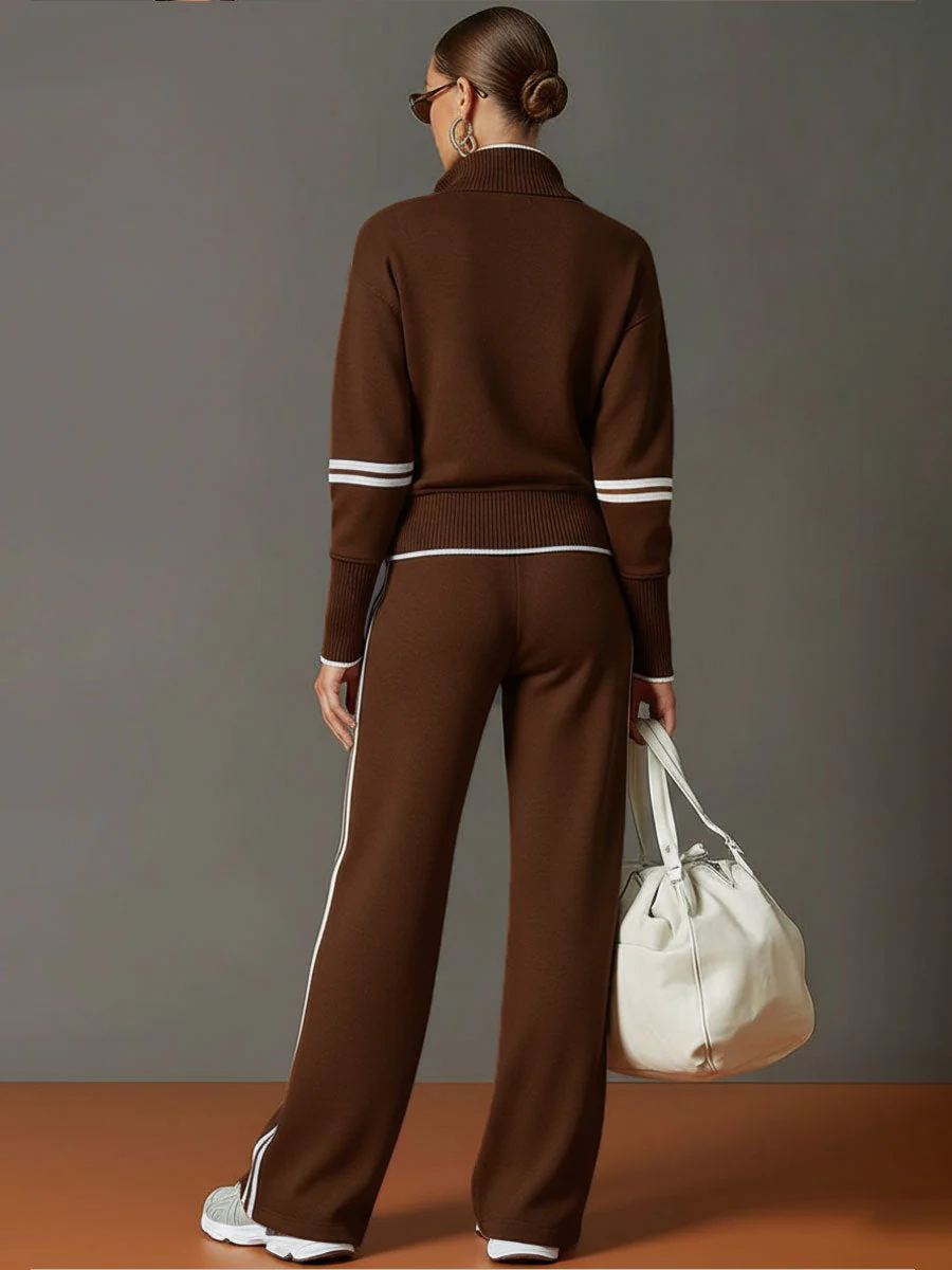 Vintage-inspirierter grauer und weißer Halbzip-Sweatshirt mit weitem Hosen-Set - Image 9