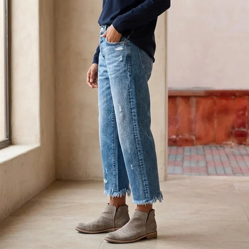 Vivara™ – Vintage-inspirierte, cropped Straight Leg Jeans mit Fransen - Image 2