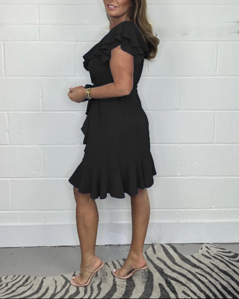 Wilhelmina™ - Elegantes V-Ausschnitt Kleid mit Rüschenverzierungen - Image 4