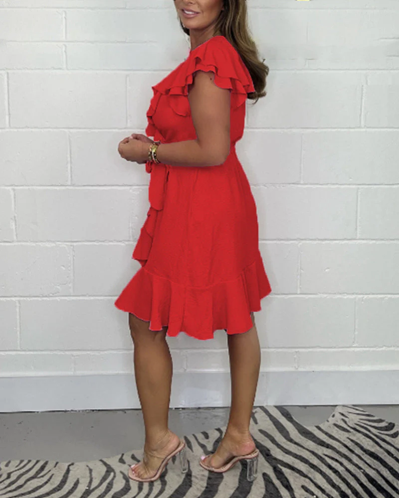 Wilhelmina™ - Elegantes V-Ausschnitt Kleid mit Rüschenverzierungen - Image 6