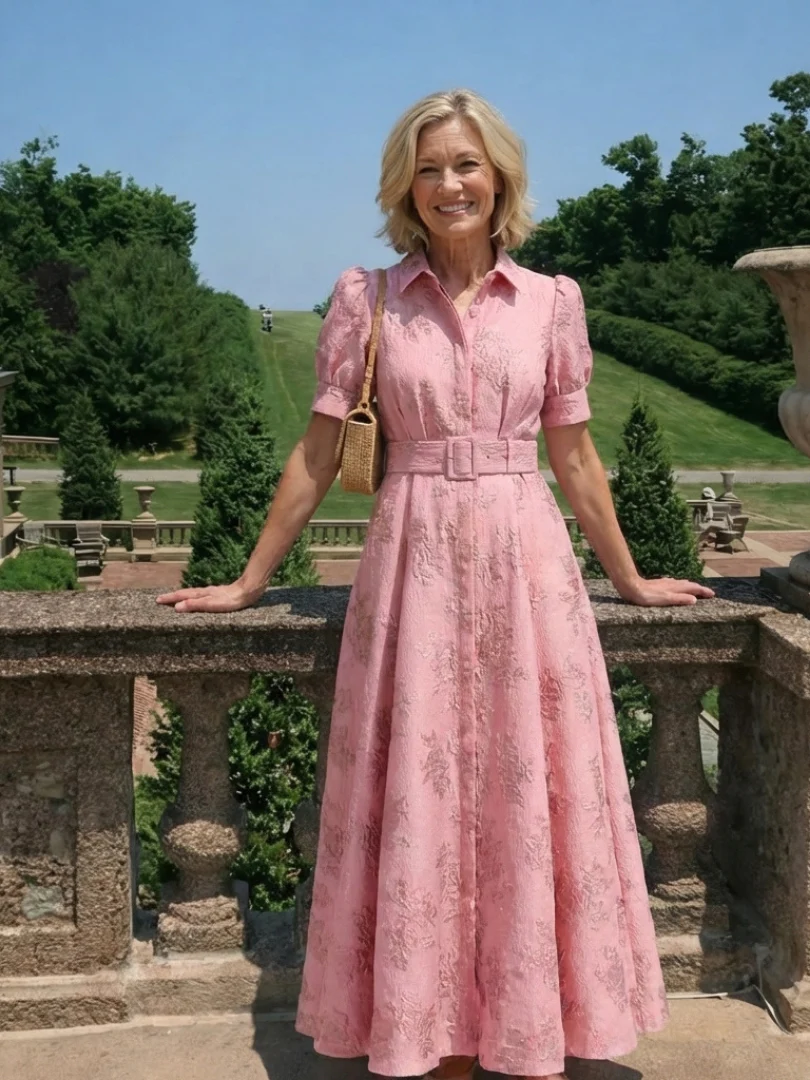 Xanthea | Kurzärmeliges, tailliertes, blumenstrukturiertes Maxikleid - Image 5