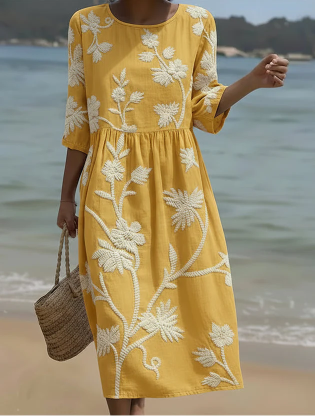 Yassy | Midi-Kleid mit Pflanzen- und Blumenmuster