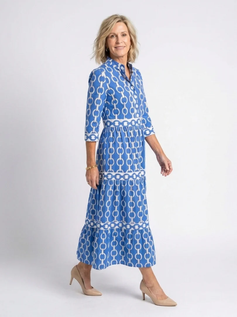 Ysolde | Midi-Kleid mit 3/4-Ärmeln und Kettenmuster - Image 2