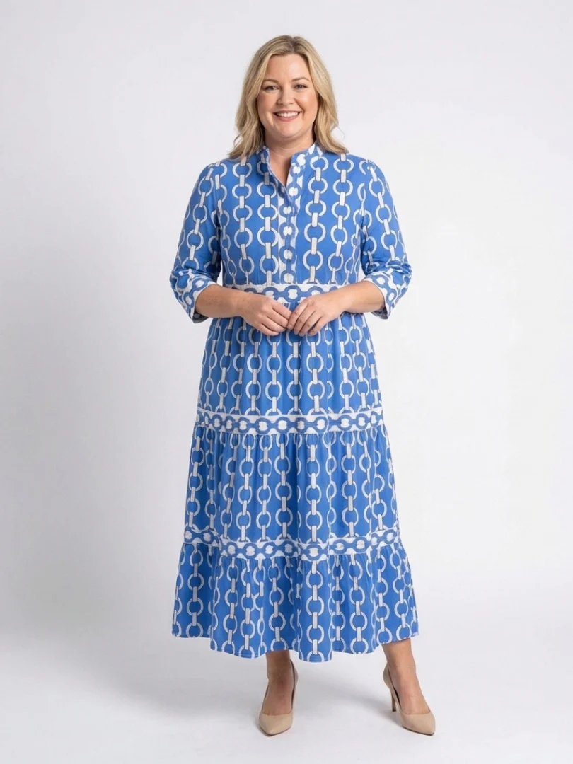 Ysolde | Midi-Kleid mit Dreiviertelärmeln und Kettenmuster - Image 4