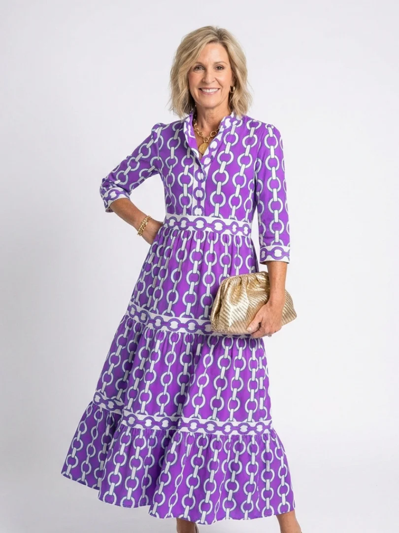 Ysolde | Midi-Kleid mit Dreiviertelärmeln und Kettenmuster - Image 5