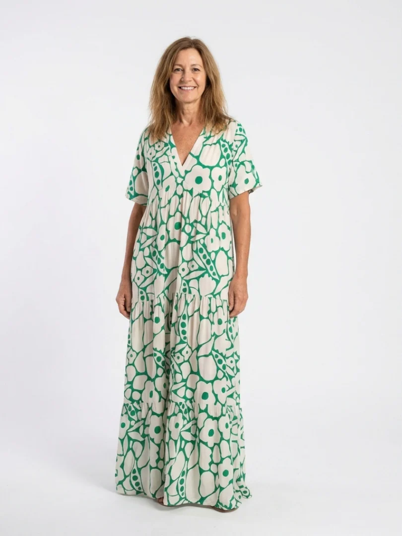 Zuleika | Kurzärmliges V-Ausschnitt Blumen-Midi-Kleid